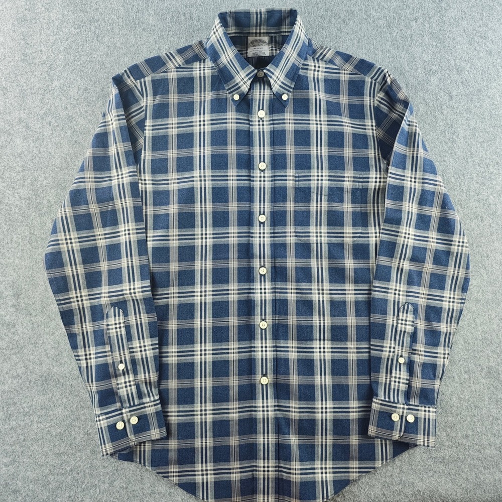 Brooks Brothers Regent Button Down Mens Size Small Blue Plaid Cotton Non-Iron